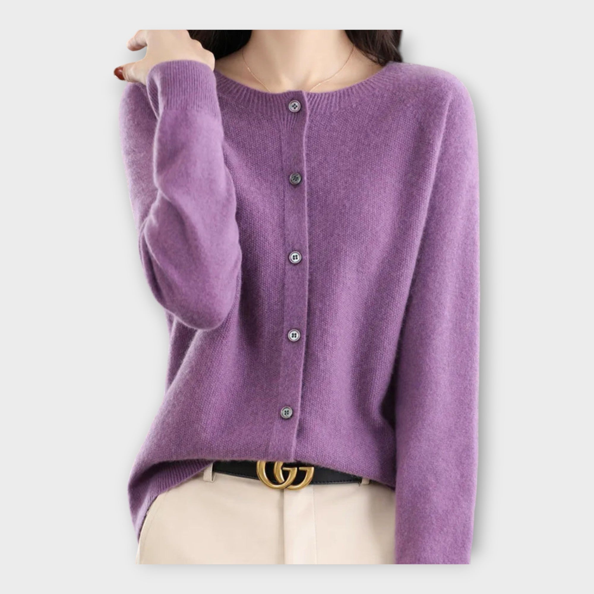 Lena™ | Wełniany kardigan okrągłym dekoltem