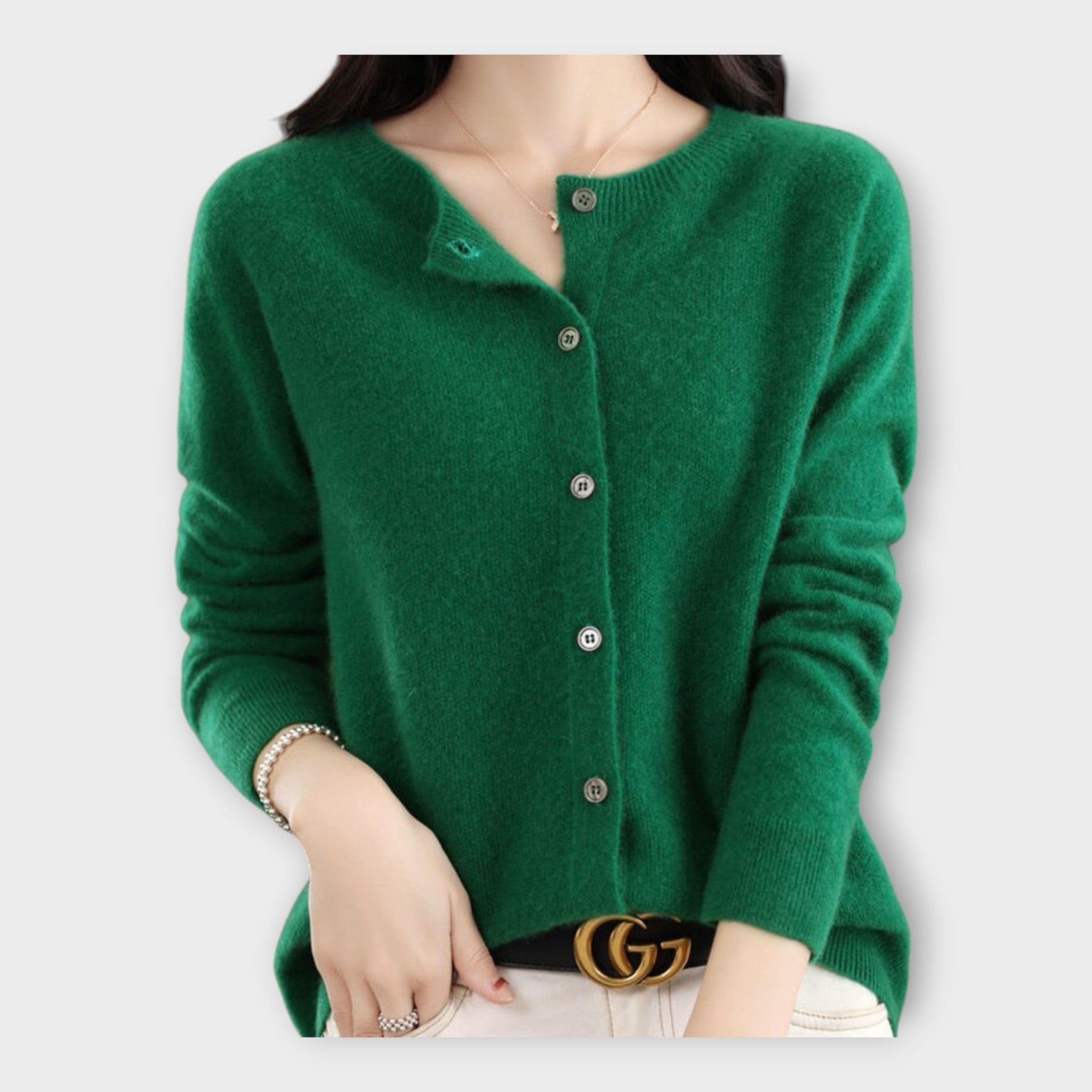 Lena™ | Wełniany kardigan okrągłym dekoltem