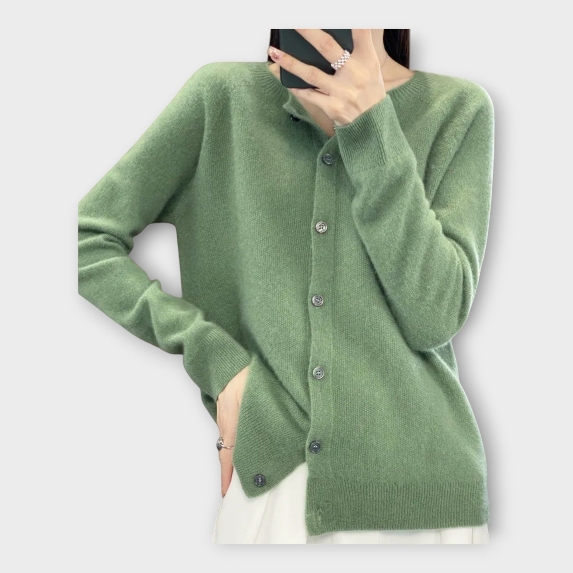 Lena™ | Wełniany kardigan okrągłym dekoltem