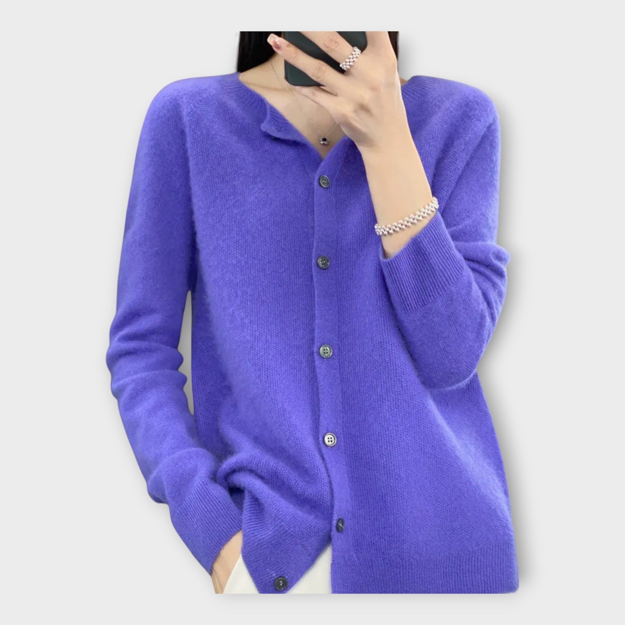 Lena™ | Wełniany kardigan okrągłym dekoltem