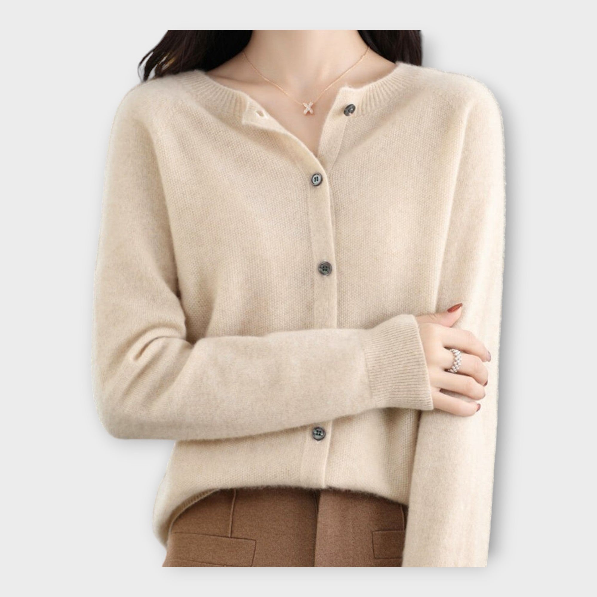 Lena™ | Wełniany kardigan okrągłym dekoltem