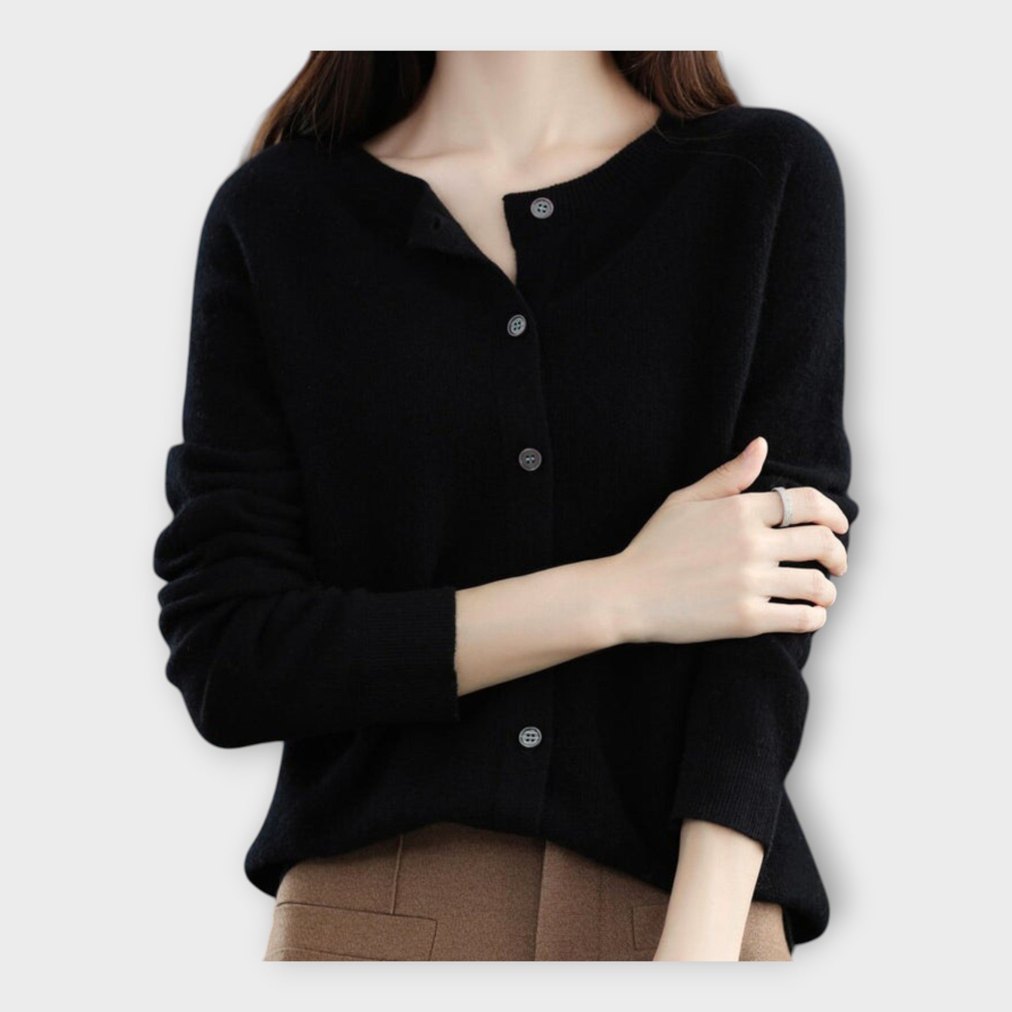 Lena™ | Wełniany kardigan okrągłym dekoltem